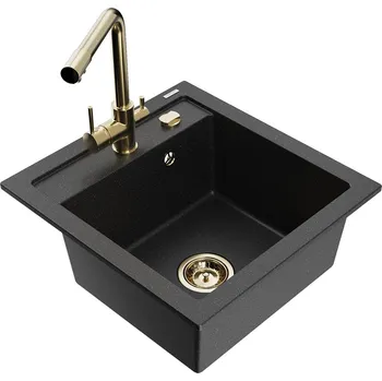 Granitový dřez MEXEN/S - Vito granitový dřez 1-miska včetně baterie Duero, černá/stříbrná metalik 6503-73-671600-50