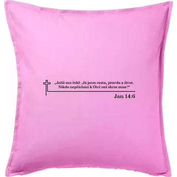 Polštář Citáty z bible - Jan 14:6 - Polštář 50x50 - 50x50 - Včetně výplně ( Růžová )