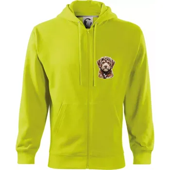Pánská mikina Lagotto romagnolo vyšívaná hlava na prsu - Mikina s kapucí na zip trendy zipper - M ( Limetková )