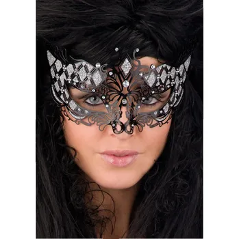 Karnevalový kostým Kovová černá škraboška s kamínky