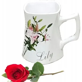 PORCELÁNOVÝ HRNEK 200 ML SQUARE DESIGNE LILIE NA KÁVU ČAJ DÁREK