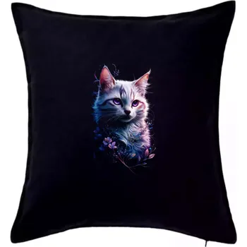 Polštář Bílá kočka a květiny - Polštář 50x50 - 50x50 - Pouze potah ( Černá )