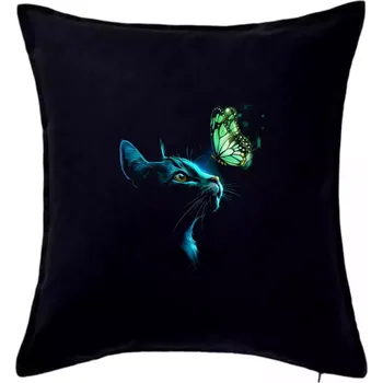 Polštář Kočka ve tmě a motýl - Polštář 50x50 - 50x50 - Pouze potah ( Černá )