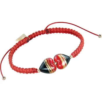 Náramek Lampglas Náramek Double Red Black Heart s 24karátovým zlatem v perlách Lampglas materiál kovu: pozlacené stříbro Ag 925/1000