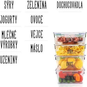 Samolepící etiketa Označto Sada štítků / nálepek do lednice - 9 názvů písmo SLIM Barva písma: Černá