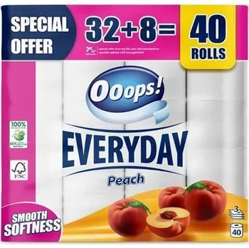 Toaletní papír OOOPS Toaletní papír Everyday, broskev, 3-vrstvý, malé role, 32+8 rolí, OOOPS KTC30401772 ,balení 40 ks 561976