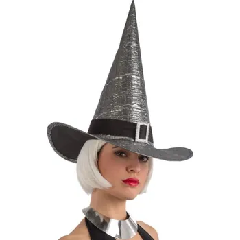 Karnevalový kostým Stříbrný čarodějnický klobouk metalic