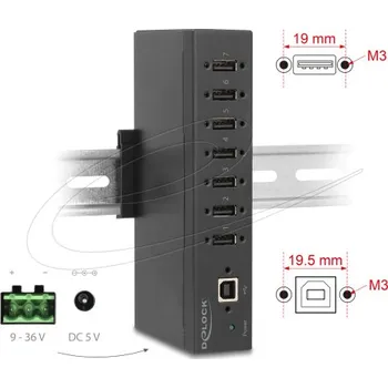 USB hub Delock Průmyslový rozbočovač ze 7 x USB 2.0 Typ-A s ochranou proti elektrostatickému výboji (ESD) až 15 kV ,DIN 60687
