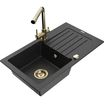 Granitový dřez MEXEN/S - Pablo granitový dřez 1-miska včetně baterie Duero, černá/stříbrná metalik 6510-73-671600-50