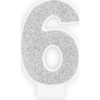 Karnevalový kostým Narozeninová stříbrná glitrová svíčka číslo 6