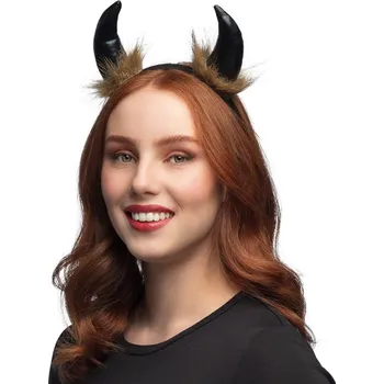 Karnevalový kostým Černé čertovské rohy s hnědými chlupy