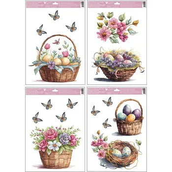 Samolepící dekorace Okenní fólie malované velikonoční košíky s glitry 30 x 42 cm
