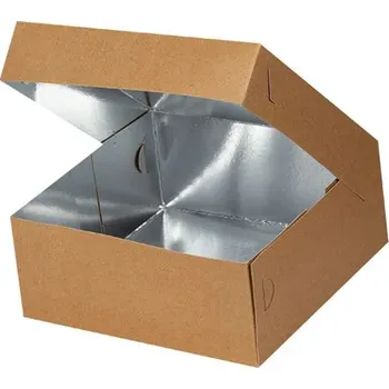 Jednorázové nádobí Hnědá papírová krabička na dort s alu / hliníkem 17x12,6x7,8cm (min. počet 158ks)