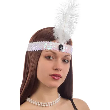 Karnevalový kostým Bílá charlestonová čelenka s peříčkem