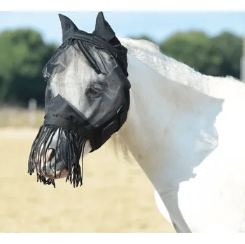 Koňská maska proti hmyzu BUSSE Maska proti hmyzu Fly Cover Fransen BUSSE, s ochranou uší a třásněmi, černá SHETTY