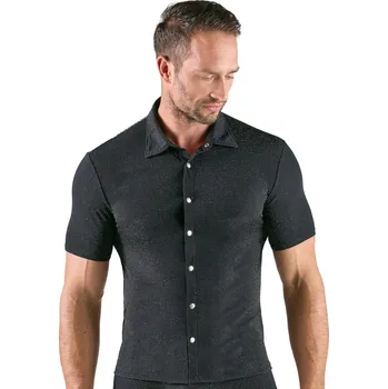Pánské erotické prádlo Svenjoyment Shimmering Lurex Tight-fitting Shirt with Short Sleeves 2161940 Black Velikost XXL