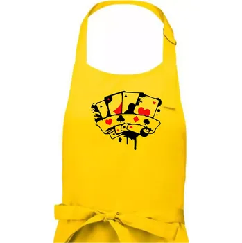 Kuchyňská zástěra Poker splash 4 karty - Dámská zástěra na vaření - Univerzální velikost ( Žlutá )