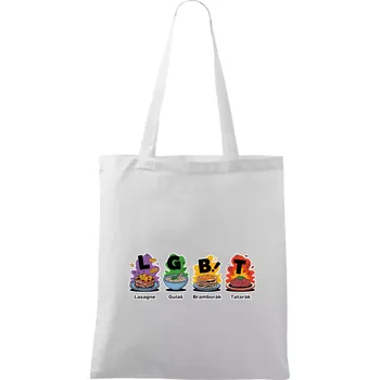 Nákupní taška LGBT - Lasagne, Guláš, Bramborák, Tatarák - Taška bavlněná - 42 x 38 cm ( Bílá )