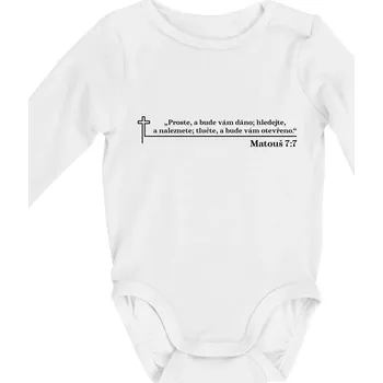 Kojenecký body Citáty z bible - Matouš 7:7 - Body kojenecké s dlouhým rukávem - Dlouhý r. do 3 měs ( Bílá )