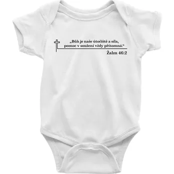 Kojenecký body Citáty z bible - Žalm 46:2 - Body kojenecké s krátkým rukávem - Krátký r. do 3 měs ( Bílá )
