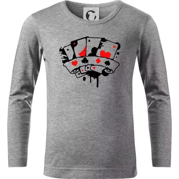 Chlapecké tričko Poker splash 4 karty - Triko dětské Long Sleeve - 122 cm/6 let ( Tmavě šedý melír )