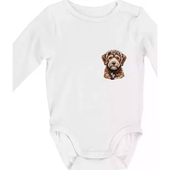 Lagotto romagnolo vyšívaná hlava na prsu - Body kojenecké s dlouhým rukávem - Dlouhý r. 3-6 měs ( Bílá )