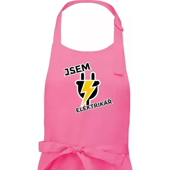 Kuchyňská zástěra Zásuvka - jsem elektrikář - Pánská zástěra na vaření - Univerzální velikost ( Růžová )