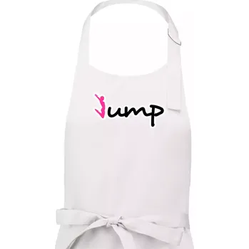 Kuchyňská zástěra Jump - nápis a panáček - Pánská zástěra na vaření - Univerzální velikost ( Bílá )