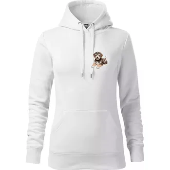 Dámská mikina Lagotto romagnolo ležicí vyšívaný na prsu - Mikina dámská Cape s kapucí - 2XL ( Bílá )