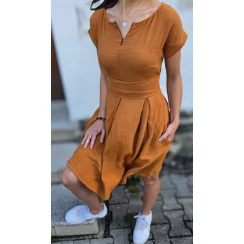 Dámské šaty Kulišárny Mušelínové šaty KATE s kapsami BRONZ kojicí Velikost: 40-42