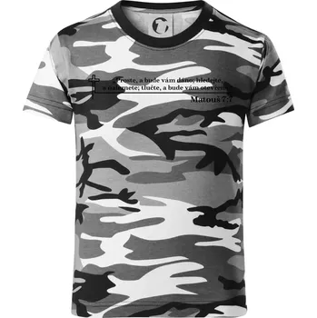 Citáty z bible - Matouš 7:7 - Dětské maskáčové triko - 134 cm/8 let ( Šedý maskáč )