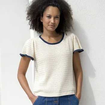 Pánské tričko Blancheporte Úpletové tričko s kontrastním lemováním režná/nám.modrá 54