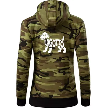 Dámská mikina Lagotto nápis v těle - Dámská mikina trendy zipper s kapucí - S ( Zelený maskáč )