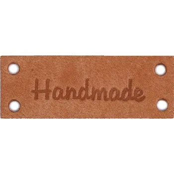 Textilní nažehlovací páska Kožená cedulka / štítek Handmade, With love 16x44 mm Varianta: 2 přírodní stř., Balení: 1 ks