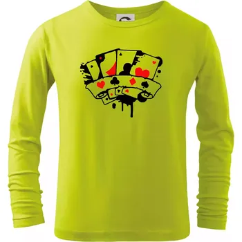 Chlapecké tričko Poker splash 4 karty - Triko dětské Long Sleeve - 104-110cm / 3-4 roky ( Limetková )
