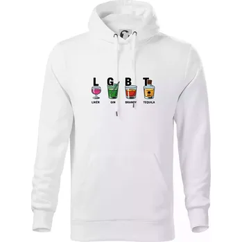 Pánská mikina LGBT - Likér, Gin, Brandy, Tequila - Mikina pánská Cape s kapucí - 5XL ( Bílá )