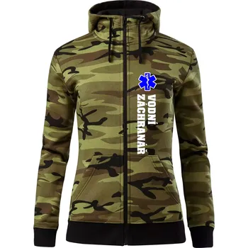 Dámská mikina Rescue - Vodní záchranář - Dámská mikina trendy zipper s kapucí - S ( Zelený maskáč )