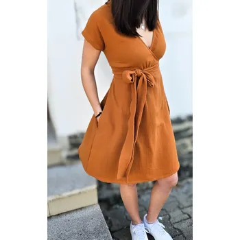 Dámské šaty Kulišárny Mušelínové zavinovací šaty s kapsami BRONZ Velikost: 36-38