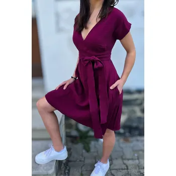 Dámské šaty Kulišárny Mušelínové zavinovací šaty s kapsami WINE Velikost: 36-38