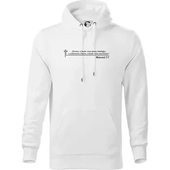 Pánská mikina Citáty z bible - Matouš 7:7 - Mikina pánská Cape s kapucí - 3XL ( Bílá )