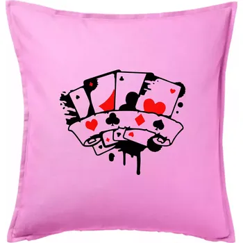 Polštář Poker splash 4 karty - Polštář 50x50 - 50x50 - Pouze potah ( Růžová )
