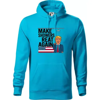 Pánská mikina Trump make showers great again - Mikina pánská Cape s kapucí - 4XL ( Světlý tyrkys )