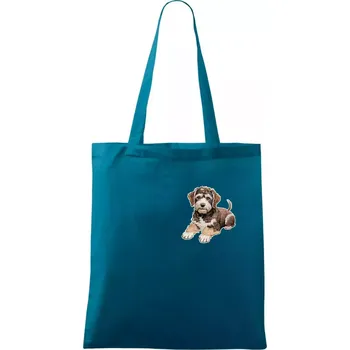 Nákupní taška Lagotto romagnolo ležicí vyšívaný na prsu - Taška bavlněná - 42 x 38 cm ( Petrolejová )