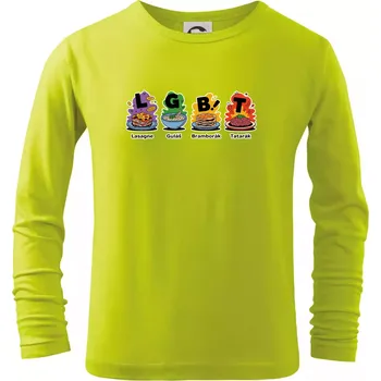 Dětská móda LGBT - Lasagne, Guláš, Bramborák, Tatarák - Triko dětské Long Sleeve - 134 cm/8 let ( Limetková )