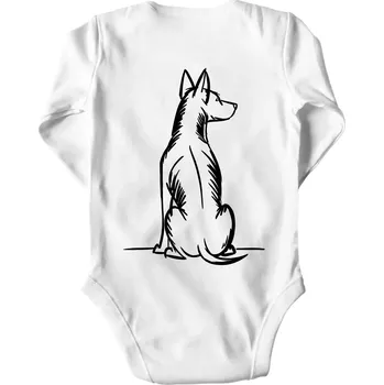 Kojenecký body Pes kreslený zezadu - Body kojenecké s dlouhým rukávem - Dlouhý r. do 3 měs ( Bílá )