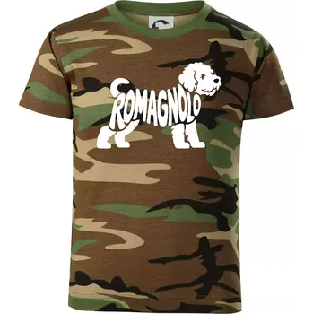 Romagnolo nápis v těle - Dětské maskáčové triko - 122 cm/6 let ( Hnědý maskáč )