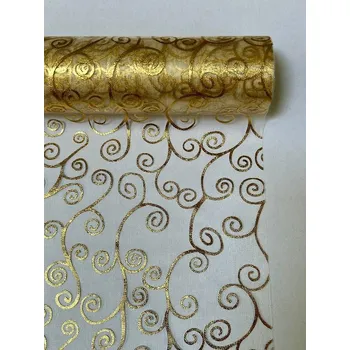 Party dekorace Organza 39cm x 8m ornament cream/gold
