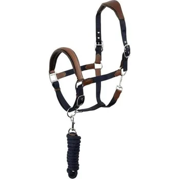 Kožená ohlávka s vodítkem ANKY ATH22007 tmavě modrá/hnědá FULL