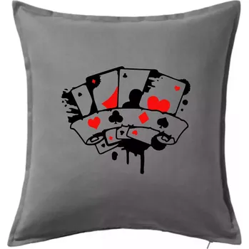 Polštář Poker splash 4 karty - Polštář 50x50 - 50x50 - Včetně výplně ( Tmavě šedý melír )