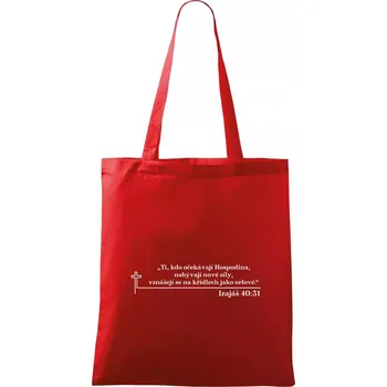 Citáty z bible - Izajáš 40:31 - Taška bavlněná - 42 x 38 cm ( Červená )